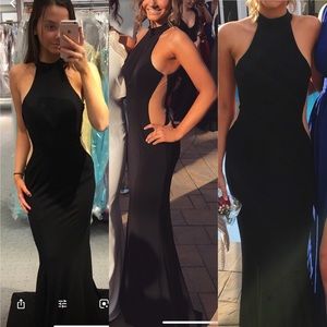 Black Tight Halter Neck Cut Out Prom Dress